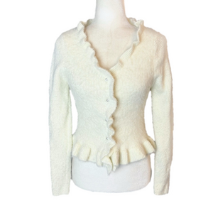 Cream ruffle-trim cardigan